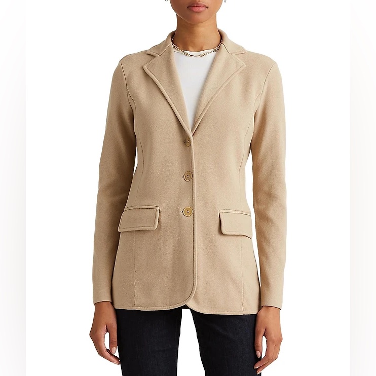 Lauren Ralph Lauren Cotton Blend Blazer Tan Size L